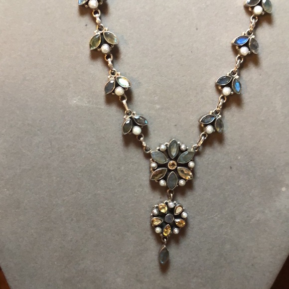 Lavaliere Sterling Labradorite, Citrine, Pearls Necklace - Picture 4 of 14